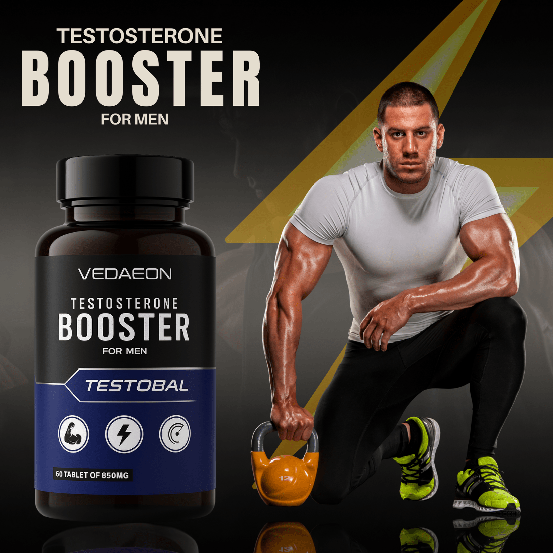 VEDAEON Testosterone Booster – 60 Tablets for Men’s Stamina, Hormonal Balance & Energy - Vedaeon